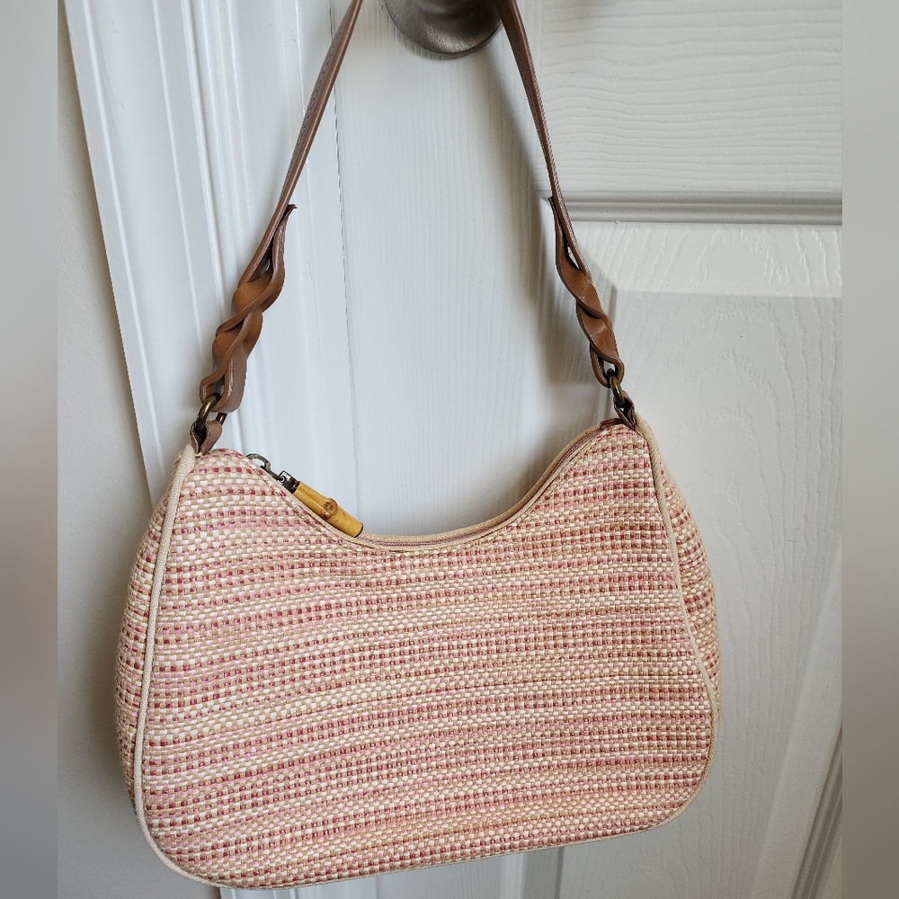 Vintage  Fossil Woven Pink and Cream Cloth Women's Bag